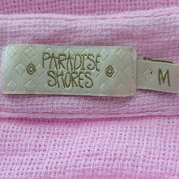 Paradise Shores Pink 3/4 Sleeve Cotton/Linen Gauze Boxy Tee Size Medium - Picture 5 of 6